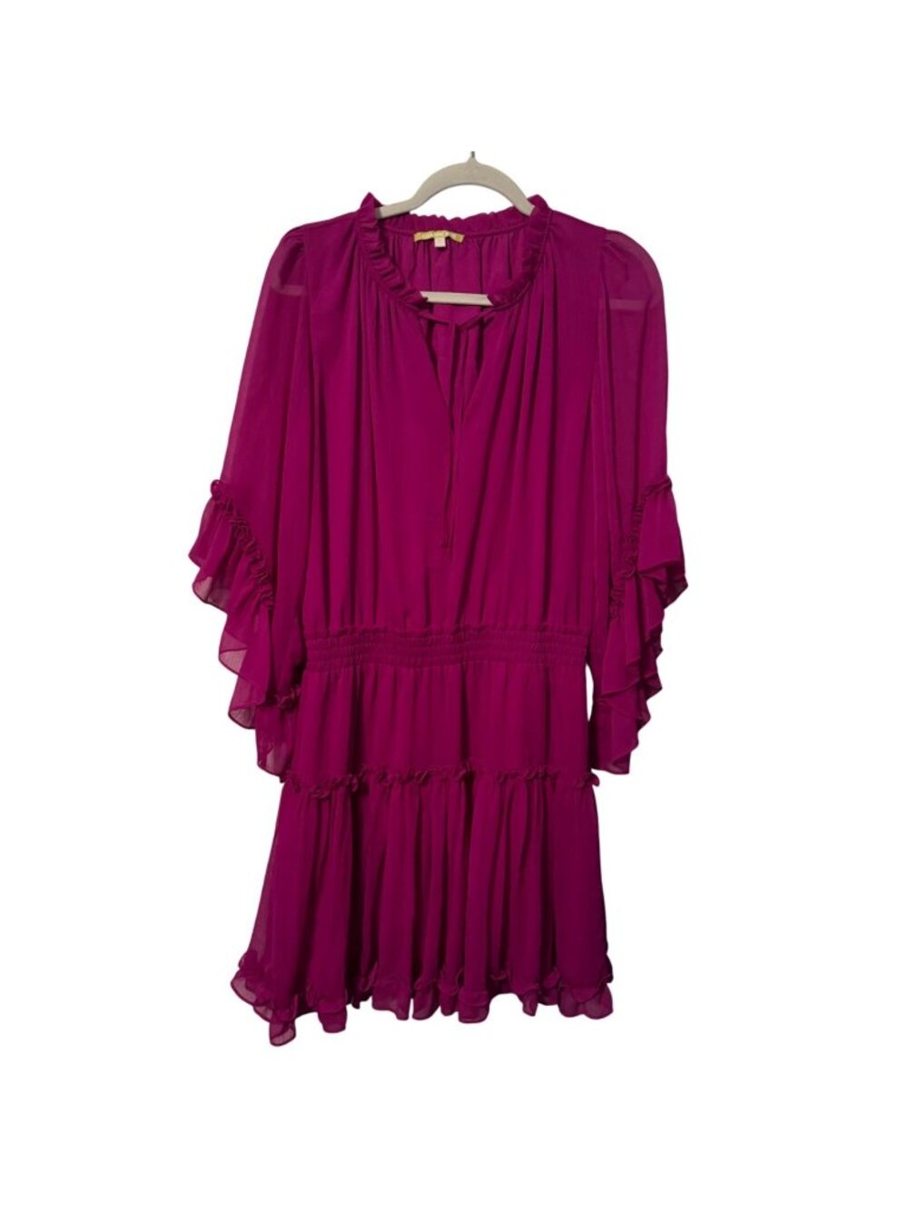 Gianni Bini Magenta Ruffle Tiered Dress M Sheer Bell Sleeves Dress